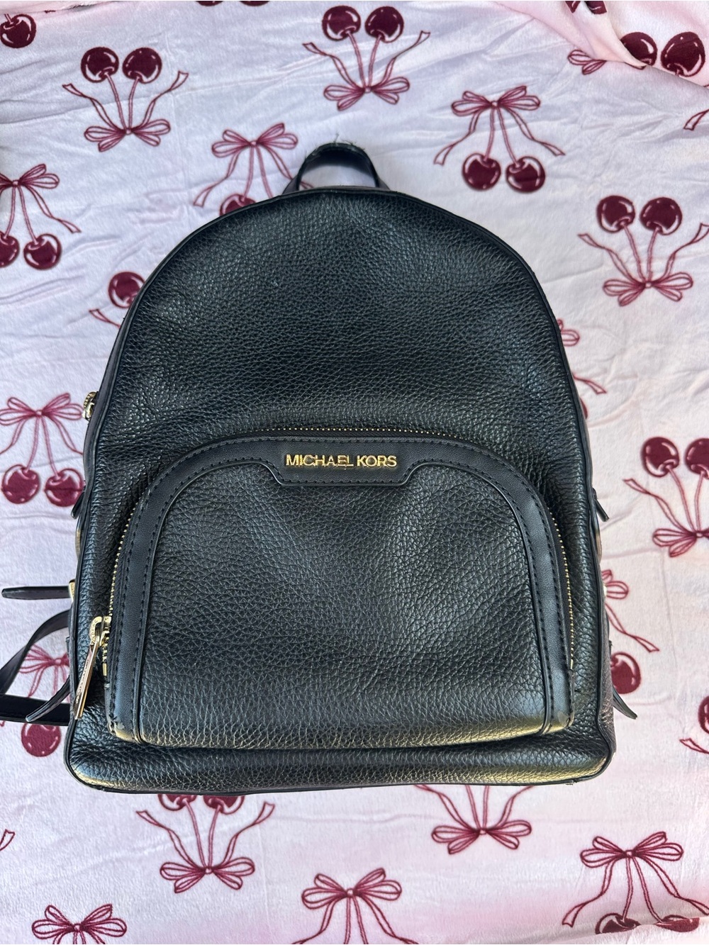 MICHAEL KORS Black Pebbled Leather Medium Backpack with Gold Hardware